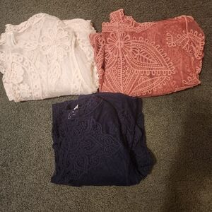 Lot Of 3 Time and Tru Lace Duster Kimono  Size S/M Navy Rose White Boho Festival